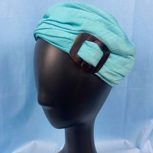 Vintage Teal Wrap Dress Hat with Buckle Detail